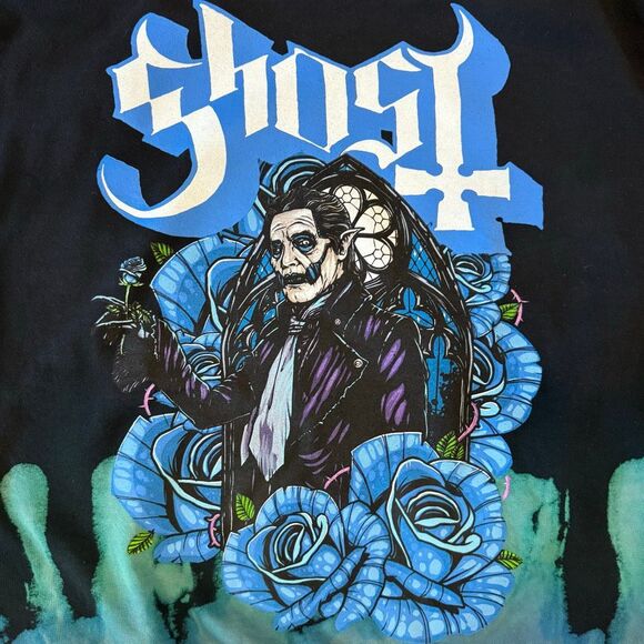 Ghost Darkness Custom Flames Black Crewneck Sweatshirt Size Large Metal Rock - Picture 5 of 6